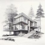 Premium Photo _ Luxury house architecture drawing sketch plan blueprint